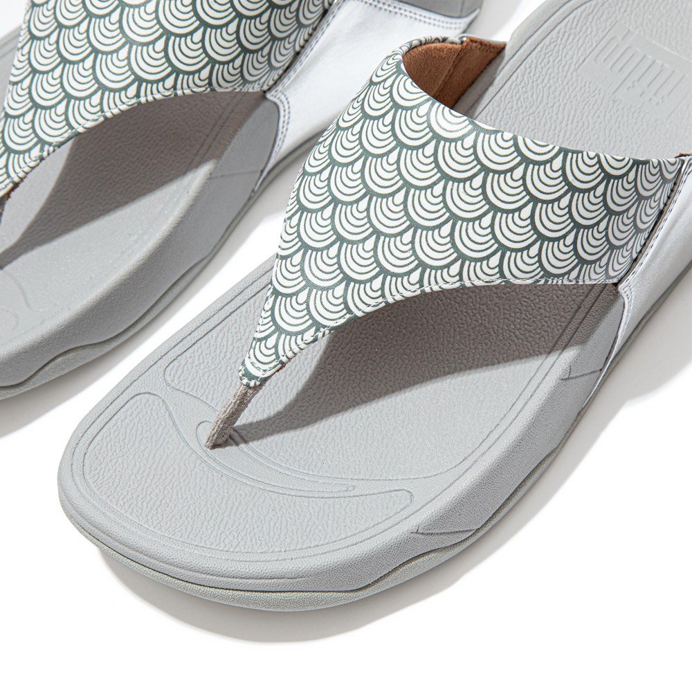 Fitflop Womens Sandals Grey - Lulu Wave-print Toe-post - 59STCMANF